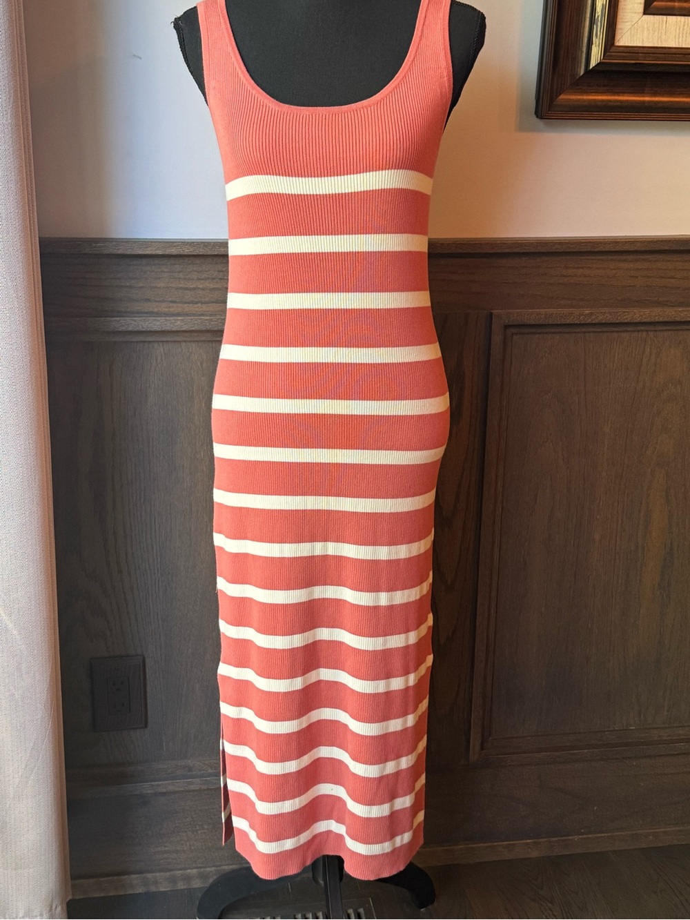 Time and Tru Coral and Cream Striped Knit Maxi Dress with Cardigan small Euc - Picture 6 of 10